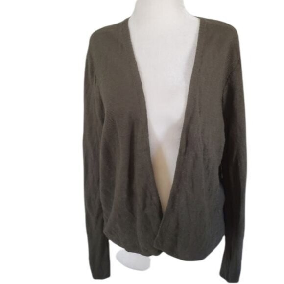 J. JILL Womens Cardigan Medium Open Front Shrug Olive Green Linen Sheer Granny‎ - Picture 1 of 12